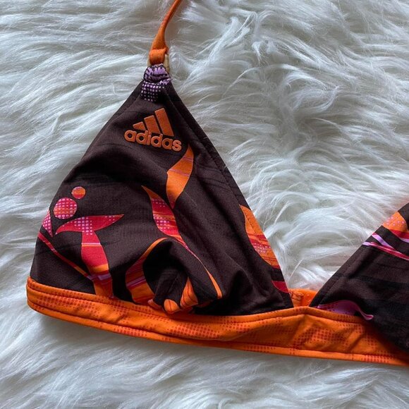 Y2K Adidas Brown and Orange Floral Halter Strappy Bikini Top - Picture 7 of 7